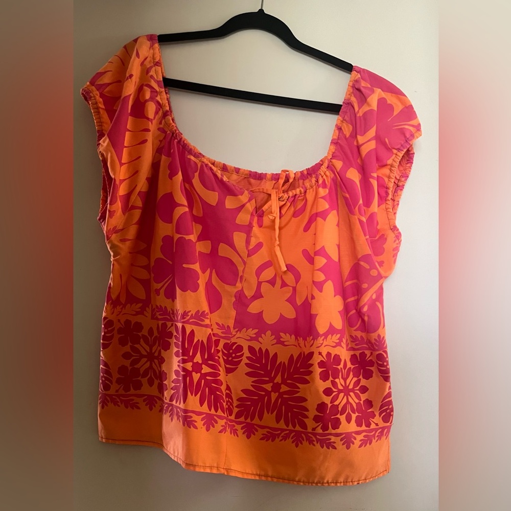 Vibrant Floral Blouse in Pink and Orange